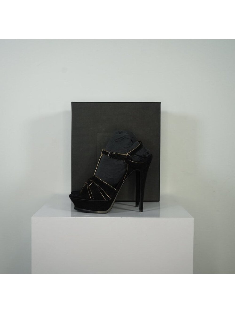Saint Laurent Black Suede tribute Platform Sandals